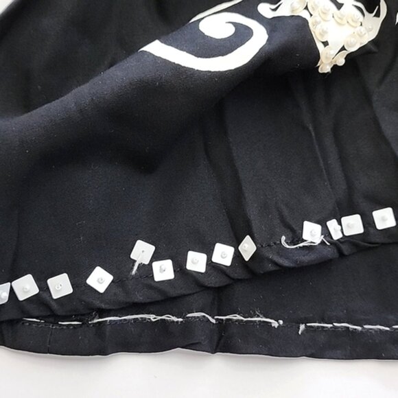 Faith Resortwear Black Long A-Line Skirt White Pineapple Print Sequins Sz Small - Picture 10 of 14
